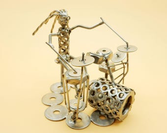Figura de acero hecha a mano "baterista", idea de regalo, batería, regalo de baterista, regalo de percusionista, regalo de batería, regalo de banda de rock