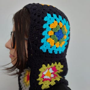 Crochet Balaclava, Granny Square Balaclava, Hand Knit Balaclava, Brown Winter Hat, Unique Handmade Balaclava,Knitted Balaclava