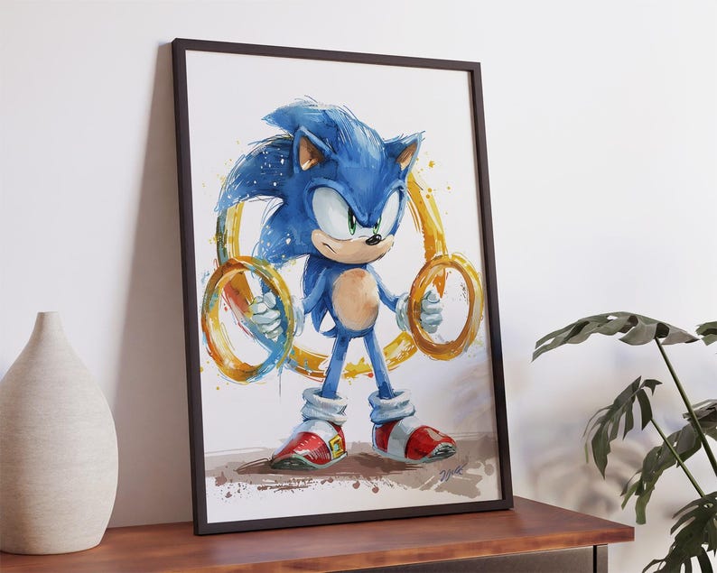 Hedgehog Sonic Poster Printable, Set of 4 Watercolor Video Game Art