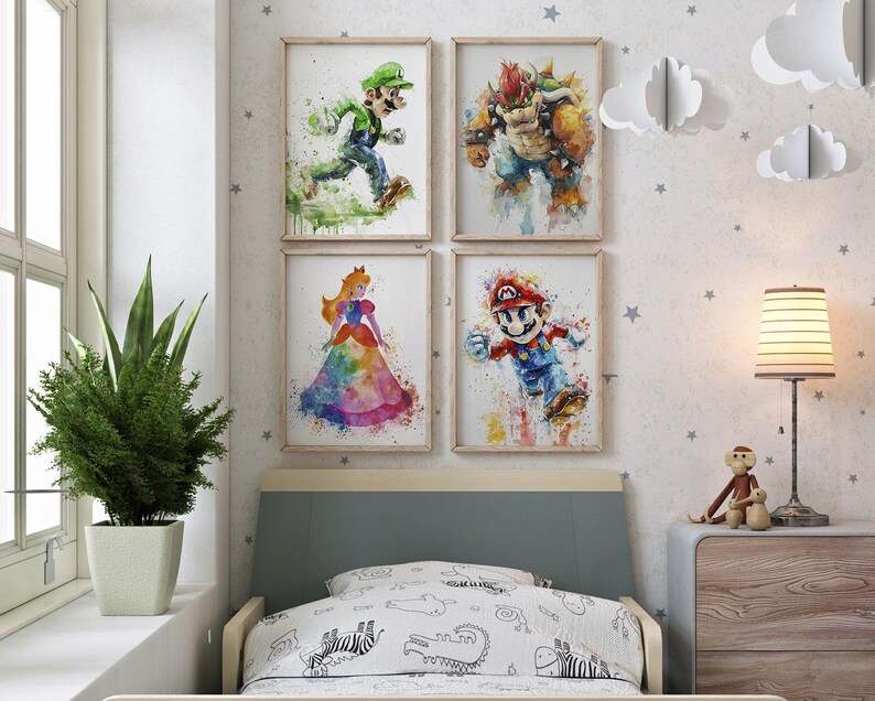 Super Mario Art Print, Luigi Clipart, Princess Peach Bowser, Set of ...