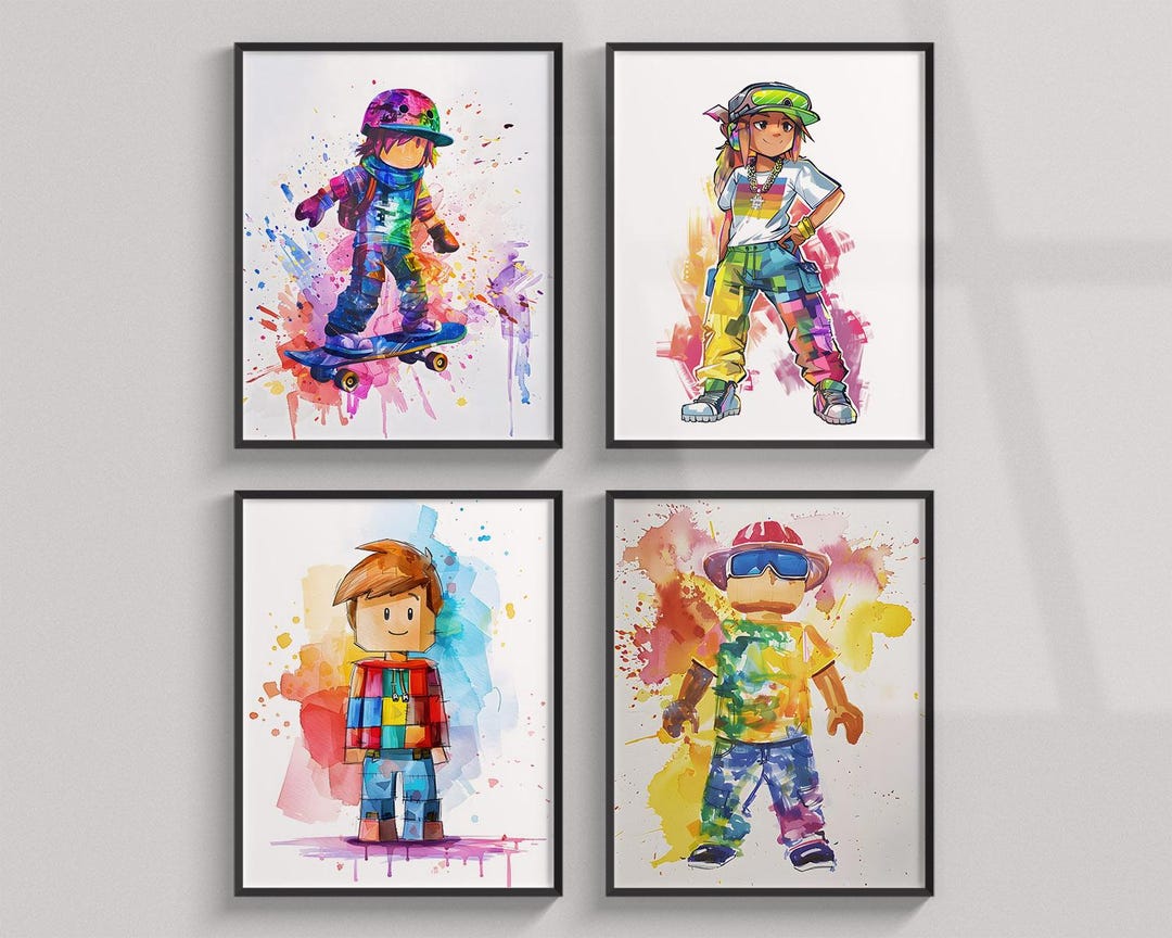 Roblox Print, Set of Watercolor Skins Characters, Roblox Clipart ...