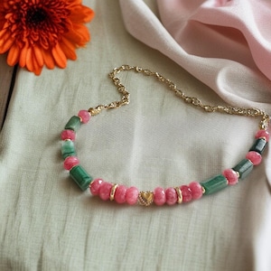 Emerald + Jade Necklace, Genuine Stone Necklace, Max Neck Circumference 46 cm