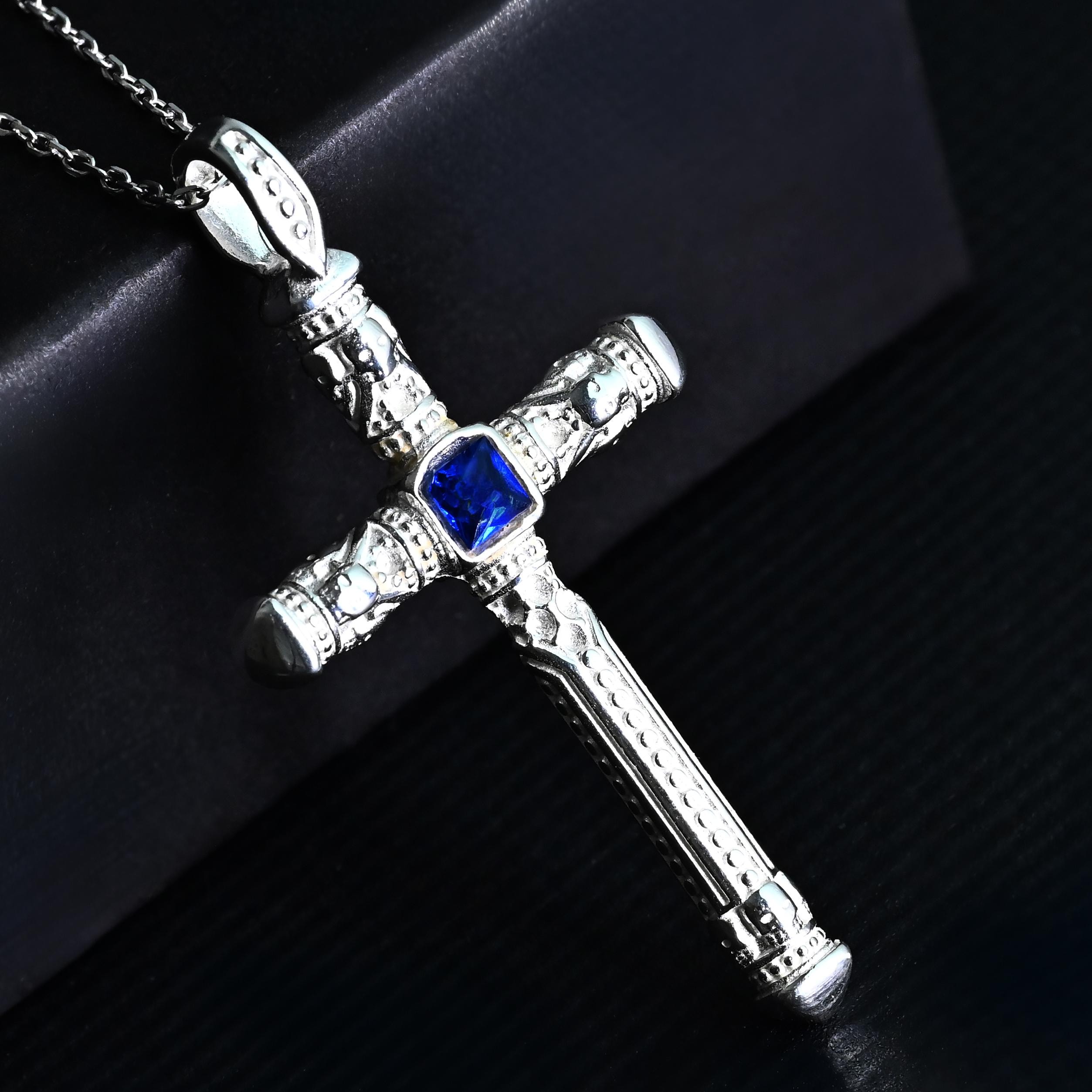 アクセサリー Vintage Italy 925 cross necklace Vintage Sapphire Cross Necklace – 925 Sterling Silver Christian