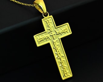 Gold Cross Crown of Thorns Necklace – Christian Pendant