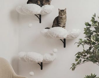 Lit nuage mural PurrWall - Meubles flottants pour chat - Perchoir beige en peluche