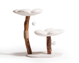 Modern White Cat Tree: Plush Flower Beds, Sisal Scratching Post