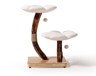 Floral Cat Tree: Natural Wood Scratch Post & Cozy Cat Bed for Large Cats