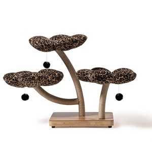 Leopard Floral Cat Tree: Natural Wood Cat Bed & Scratch Post - Etsy