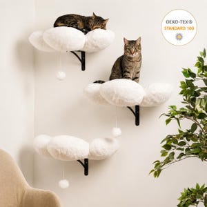 PurrWall - Lettino a nuvola da parete per gatti - Mobile galleggiante per gatti - Mensola rialzata in peluche beige