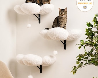 PurrWall 壁掛け式クラウドベッド - 浮遊式猫用家具 - ベージュのふかふかパーチシェルフ