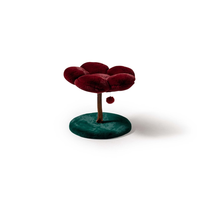 Floral Cat Tree, Natural Wood, Large Bed, Modern Cat House image 7