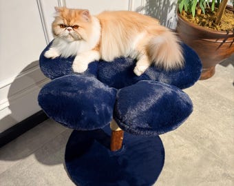 Blue Plush Cat Tree: Modern Wooden Cat Tower for Large Cats