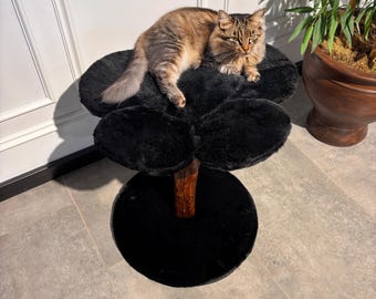Black Floral Cat Tree: Handmade Cat Bed & Toys for Large Cats