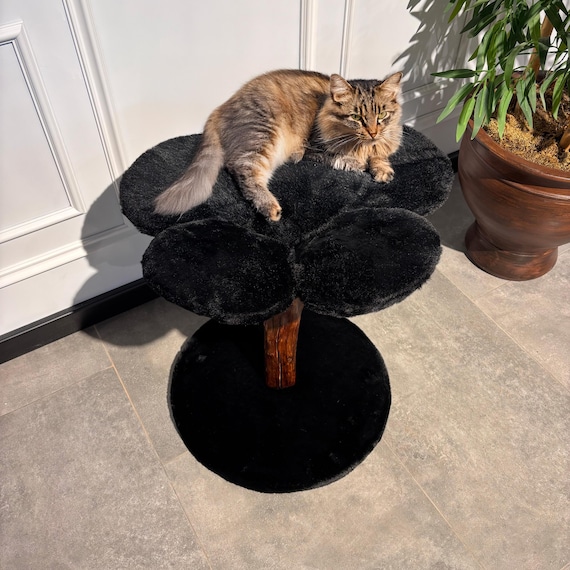 Black Floral Cat Tree: Handmade Cat Bed & Toys for Large Cats