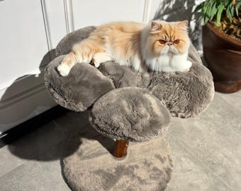 Handmade Gray Plush Cat Tree: Modern Cat Tower for Large Cats