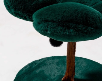 Emerald Green Floral Cat Tree: Natural Wood Cat Bed, Large Cats
