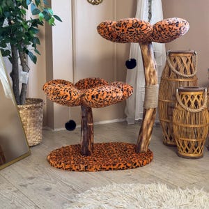 Luxury Natural Wood Cat Tree – Leopard Print – Plush, Stylish and ...