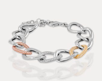 Mideroche Riviera Rolo Link Bracelet, Tri-Color: White, Rose Gold, Gold