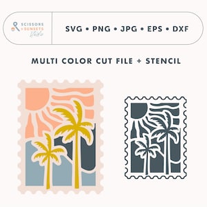 Plotterbestand palmboom stempel SVG | Sjabloon, snijbestand zomer | Plottersjabloon Surf Style voor zeefdruk, Cricut, snijmachine