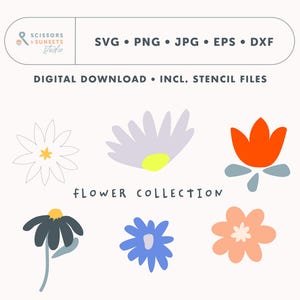 Plotterdatei Blumen bunt SVG | Blüte Schablone Frühling | Schneidedatei, Stencil, Plotter Vorlage für Kinder|Vinyl, Bügelfolie,Transferfolie