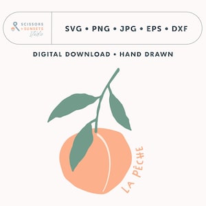 Plotterdatei Pfirsich SVG | Schneidedatei Obst | Früchte Clip Art | Vektorgrafik Plotter Vorlage Kinder |  Cricut Datei für Schneidemaschine