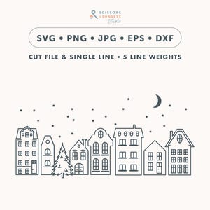 Plotterdatei Weihnachtsdorf Plotter Vorlage Weihnachts Häuser Vektorgrafik Winter Plotterfile Fensterdeko Weihnachten Single Line Skandi