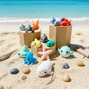 Mini animais marinhos impressos em 3D: brinquedo articulado e presente sensorial