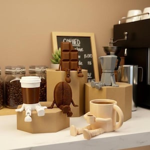 3D Gedruckte Kaffee Ecke Figuren Set: Moka Kanne & Becher