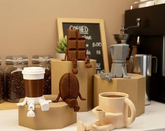 3D Printed Coffee Corner Figurine Set: Moka Pot & Mug