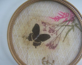 Vintage Serving Tray Coasters Butterfly Dried Flower Motif