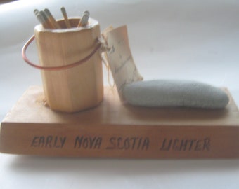 Vintage Wooden Match Holder Nova Scotia Acadian Souvenir Hand Crafted Joke Gift