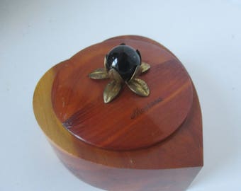 Vintage Heart  Souvenir Box Cedar Sweetheart Trinket Holder