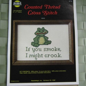 Vintage Craft Kit Counted Cross Stitch Green Frog image 1