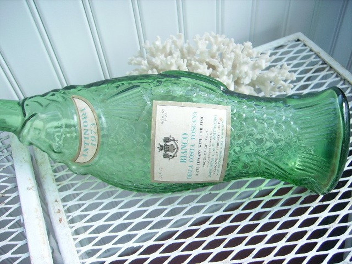 Vintage Green Fish Wine Bottle Italy Etsy