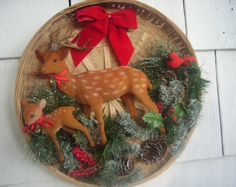 Vintage Christmas Wall Hanging Deer