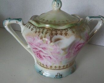 Vintage Victorian Floral Rose Sugar Bowl