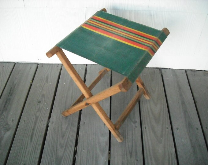 Vintage Camping Stool Seat Canvas Folding Wood - Etsy