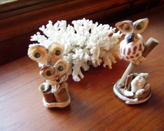 Vintage Figurine Shell Owls Set of 2