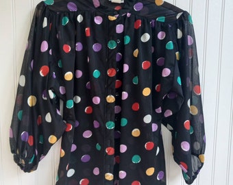 Vintage 1980s Graphic Dot Sheer Blouse