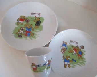 Vintage Kahla Child Dish Set Bear Soccer Football