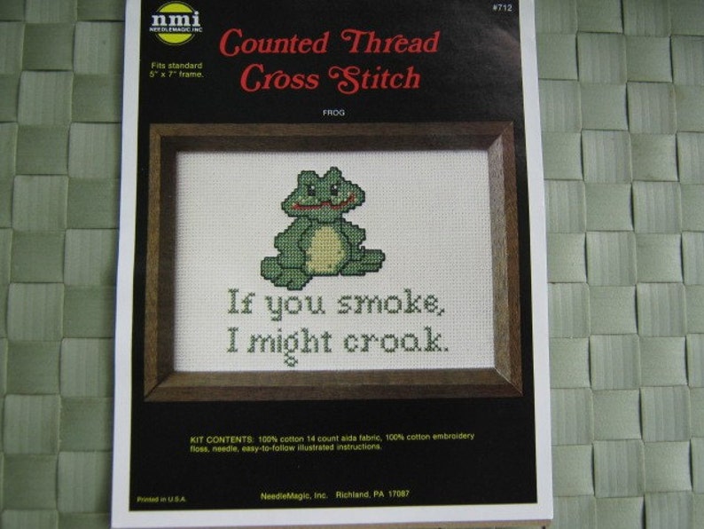 Vintage Craft Kit Counted Cross Stitch Green Frog image 1