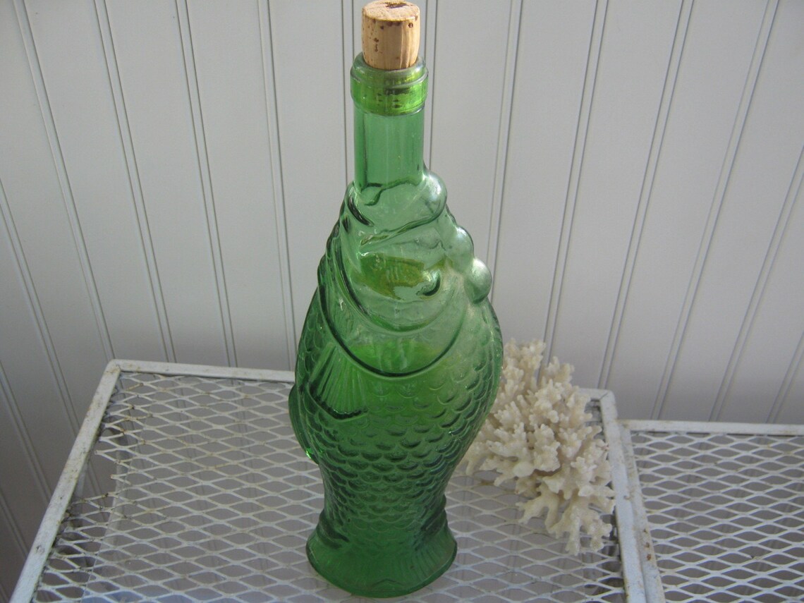 Vintage Green Fish Wine Bottle Italy Etsy