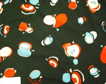 Vintage Fabric Abstract Apple Print Aqua Red Green Pop Art