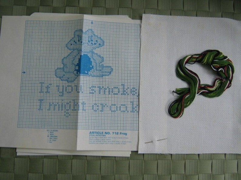 Vintage Craft Kit Counted Cross Stitch Green Frog image 2