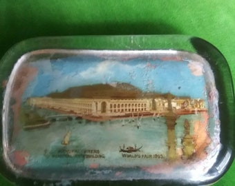 1893 Chicago Columbian Expedition World's Fair Glass Paperweight Manufacturers & Liberal Arts Building