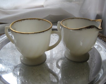 Vintage Fire King Sugar Creamer Set Milk Glass