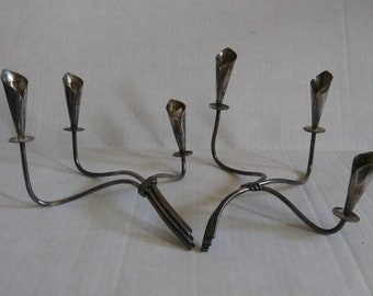 Vintage Danish Modern Silver Cala Lily Candlesticks Candelabra