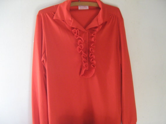 Vintage Red Blouse Ruffle - image 5
