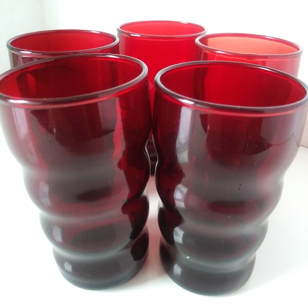 Vintage Ruby Red Juice Glasses Set of Five