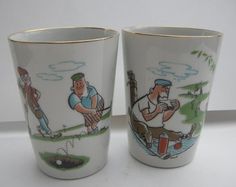 Vintage Cups Porcelain Golf Humor